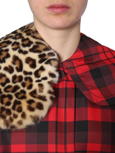 Shop N°21 Faux-fur Collar Checked Coat In Red
