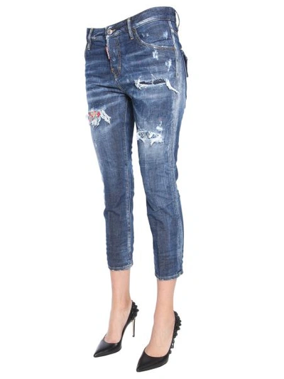 Shop Dsquared2 Cool Girl Cropped Fit Jeans In Blue