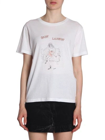 Shop Saint Laurent Round Collar T-shirt In White