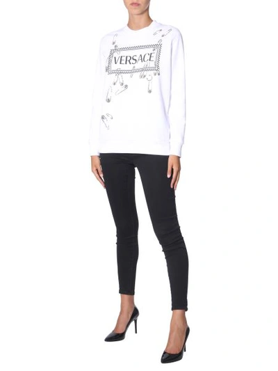 Shop Versace Round Neck Sweatshirt In White