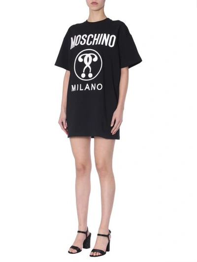 Shop Moschino Cotton T-shirt Dress With Embroidered Logo In Black