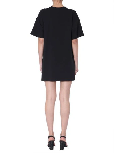Shop Moschino Cotton T-shirt Dress With Embroidered Logo In Black