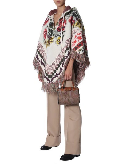 Shop Etro Hooded Poncho In White