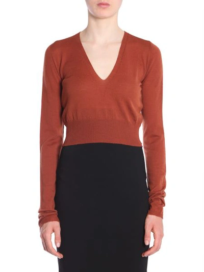 Shop Rick Owens V Collar Sweater In Brown