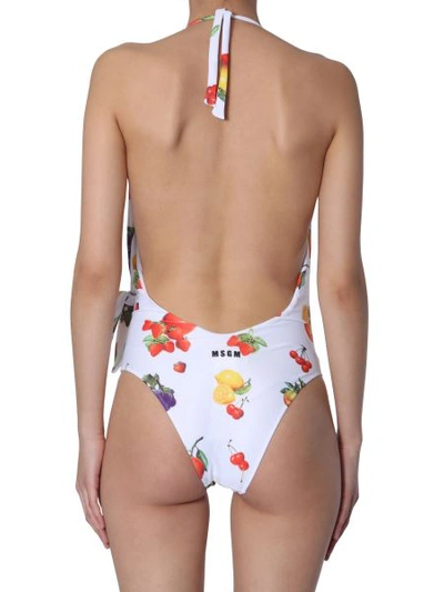 Shop Msgm V-neck Swimsuit With Fruit Print In White