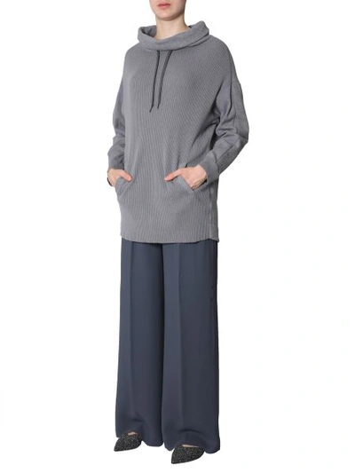 Shop Fabiana Filippi Oversized Fit Hooded Sweater In "platinum" Yarn In Grey