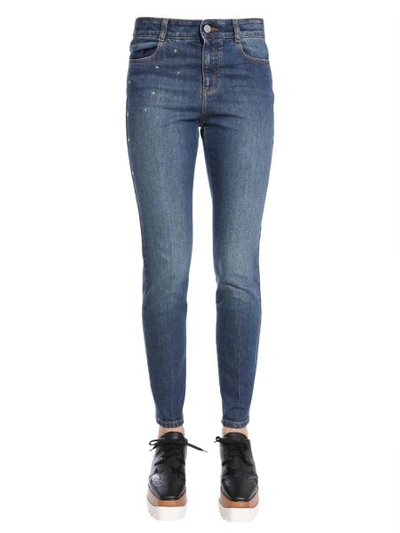 Shop Stella Mccartney High Waist Skinny Fit Jeans With Star Shaped Studs In Blue