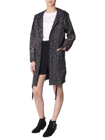 Shop Saint Laurent Light Parka With Animalier Print In Black