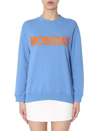 Shop Alberta Ferretti Cotton Sweatshirt With "monday" Embroidery In Azure