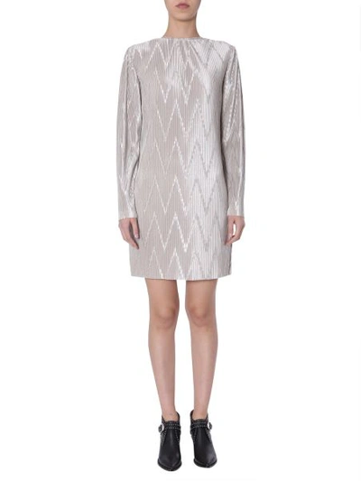 Shop Givenchy Short Dress In Plissé Chevron Jersey In Silver
