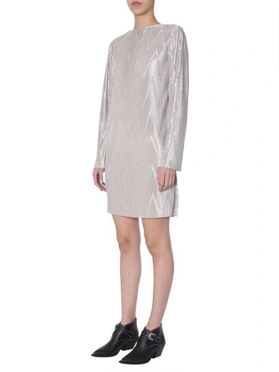 Shop Givenchy Short Dress In Plissé Chevron Jersey In Silver