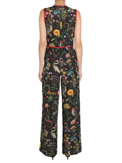 Shop Red Valentino Silk Sleeveless Jumpsuit With Fauna Print In Black