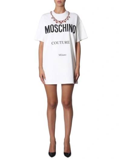 Shop Moschino Crew Neck Dress In White