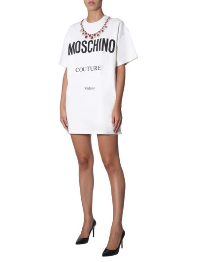 Shop Moschino Crew Neck Dress In White