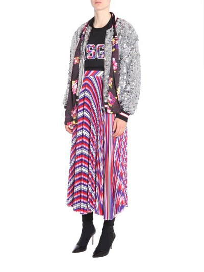 Shop Msgm Bomber Jacket With Maxi Sequins In Silver