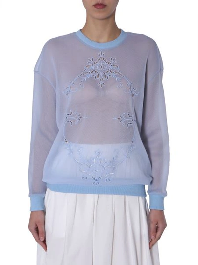 Shop Stella Mccartney Transparent Sweatshirt With Embroidery In Baby Blue