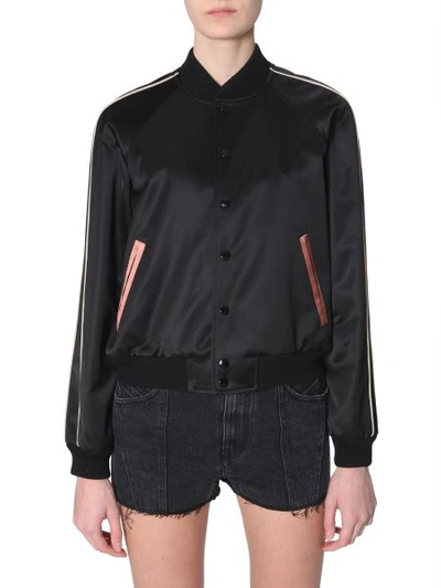 Shop Saint Laurent Satin Varsity Jacket In Black