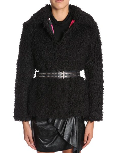 Shop Ainea Eco Shearling Jacket With Studded Belt In Black