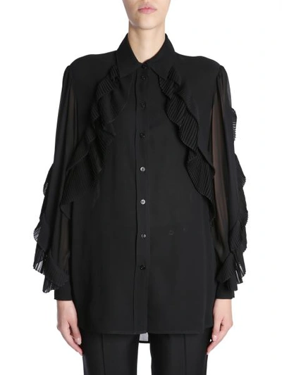 Shop Givenchy Silk Georgette Shirt With Ruffle In Black