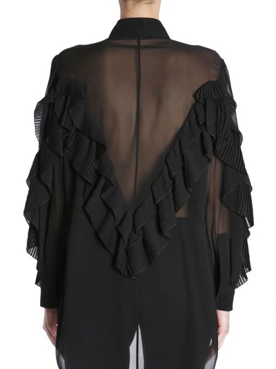 Shop Givenchy Silk Georgette Shirt With Ruffle In Black