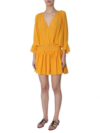 Shop Saint Laurent Short Silk Dress In Yellow