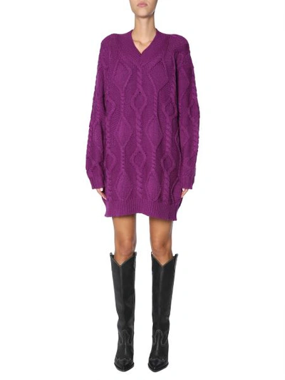 Shop Isabel Marant Long "bev" Irish Knit Wool Jumper In Purple