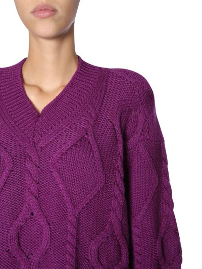 Shop Isabel Marant Long "bev" Irish Knit Wool Jumper In Purple
