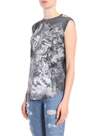 Shop Balmain Cotton Jersey Top In Grey