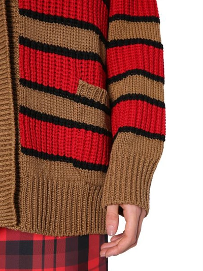 Shop N°21 V-neck Oversized Striped Cardigan In Brown