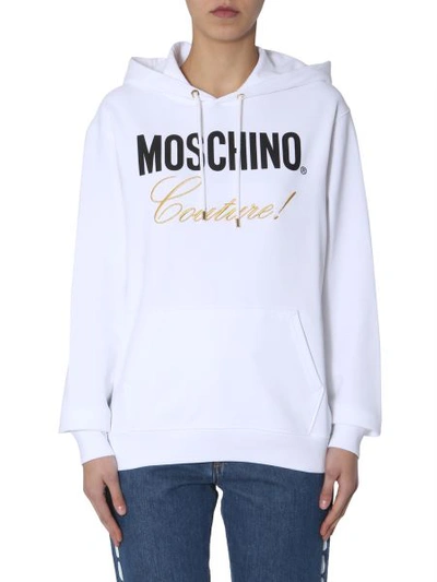 Shop Moschino Cotton Hooded Sweatshirt With Logo In White