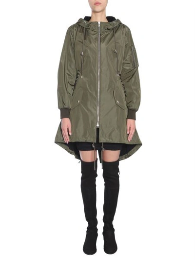 Shop Moschino Parka With Lace-up Detail In Military Green