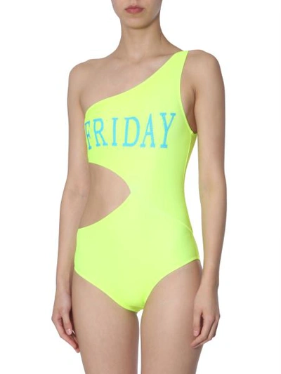 Shop Alberta Ferretti One-shoulder Swimsuit In Yellow