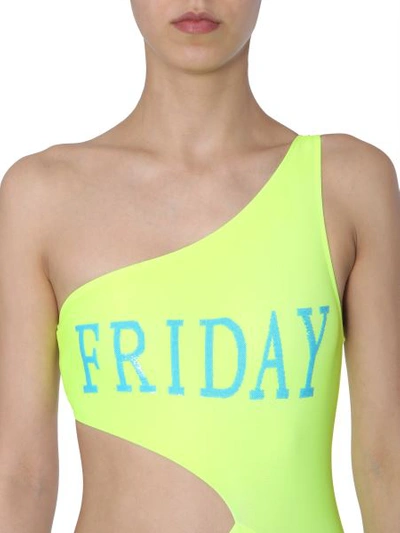 Shop Alberta Ferretti One-shoulder Swimsuit In Yellow