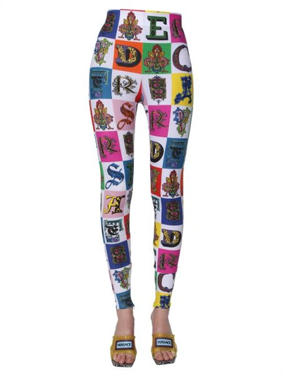 Shop Versace High Waist Leggings With Alphabet Print In Multicolour