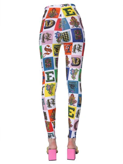 Shop Versace High Waist Leggings With Alphabet Print In Multicolour