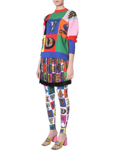 Shop Versace High Waist Leggings With Alphabet Print In Multicolour