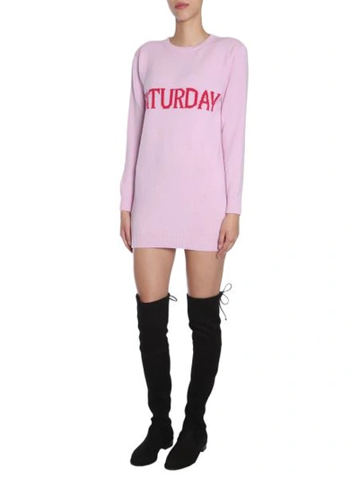 Shop Alberta Ferretti Knit Dress With "saturday" Intarsia In Pink