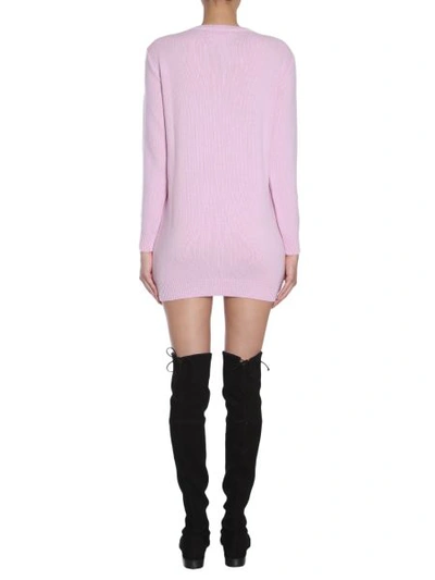 Shop Alberta Ferretti Knit Dress With "saturday" Intarsia In Pink