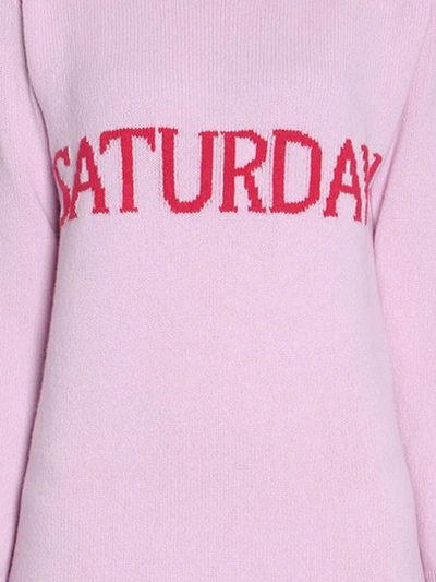 Shop Alberta Ferretti Knit Dress With "saturday" Intarsia In Pink