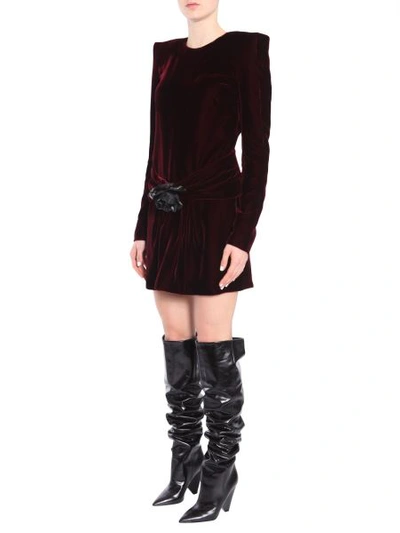 Shop Saint Laurent Long-sleeved Minidress In Bordeaux