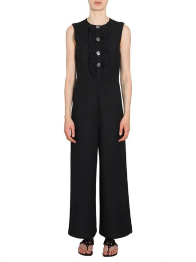 Shop Tory Burch Overalls In Gabardine With Ruches In Black