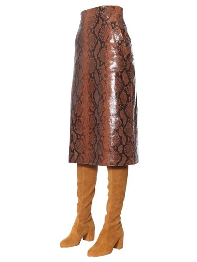 Shop Dsquared2 Python Print Skirt In Brown