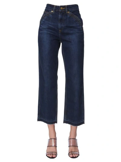 Shop Self-portrait Cropped Jeans In Blue