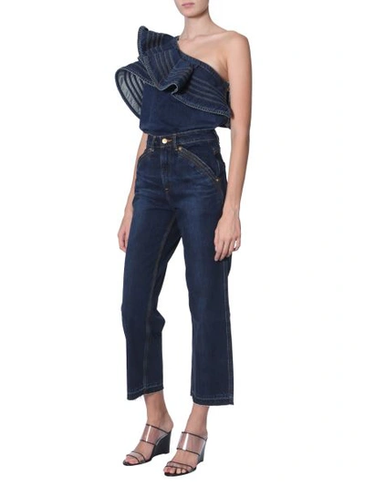 Shop Self-portrait Cropped Jeans In Blue