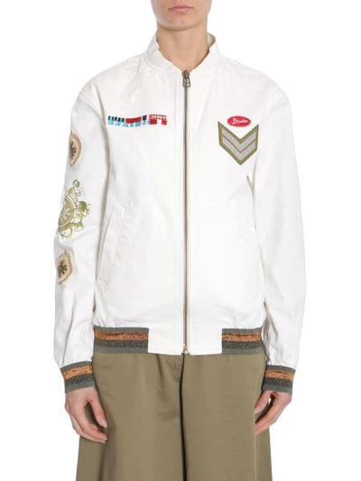 Shop Mr & Mrs Italy Denim Bomber Jacket In White