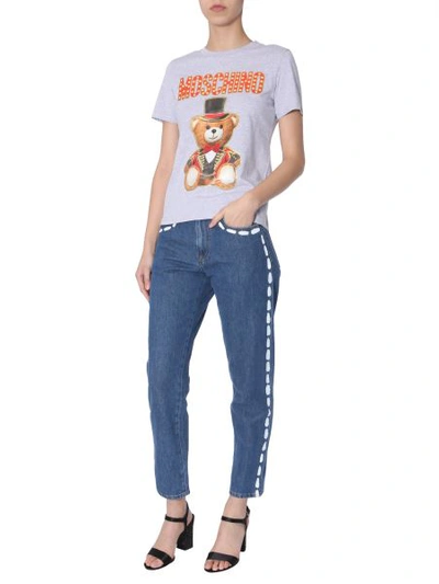 Shop Moschino Cotton Crew Neck T-shirt With Teddy Bear Circus Print In Grey