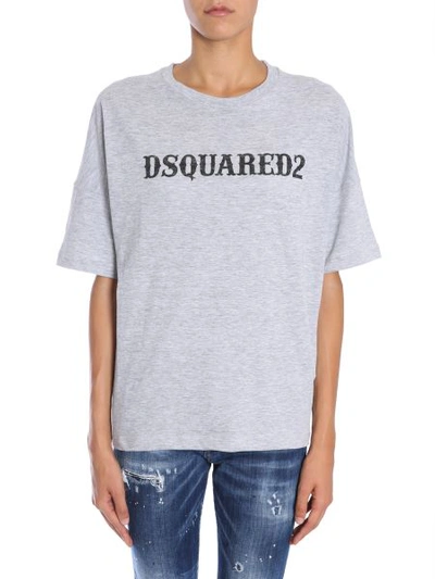 Shop Dsquared2 Logo Printed Leisure Fit Cotton T-shirt In Grey
