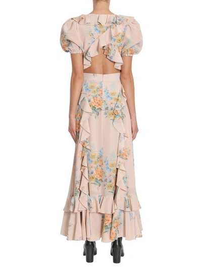 Alexander Mcqueen Alexander Mc Queen Floral Print Ruched Silk Dress In Beige