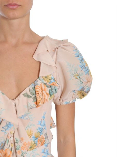 Alexander Mcqueen Alexander Mc Queen Floral Print Ruched Silk Dress In Beige