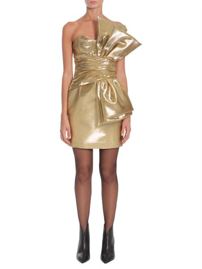 Shop Saint Laurent Bow Mini Dress In Gold